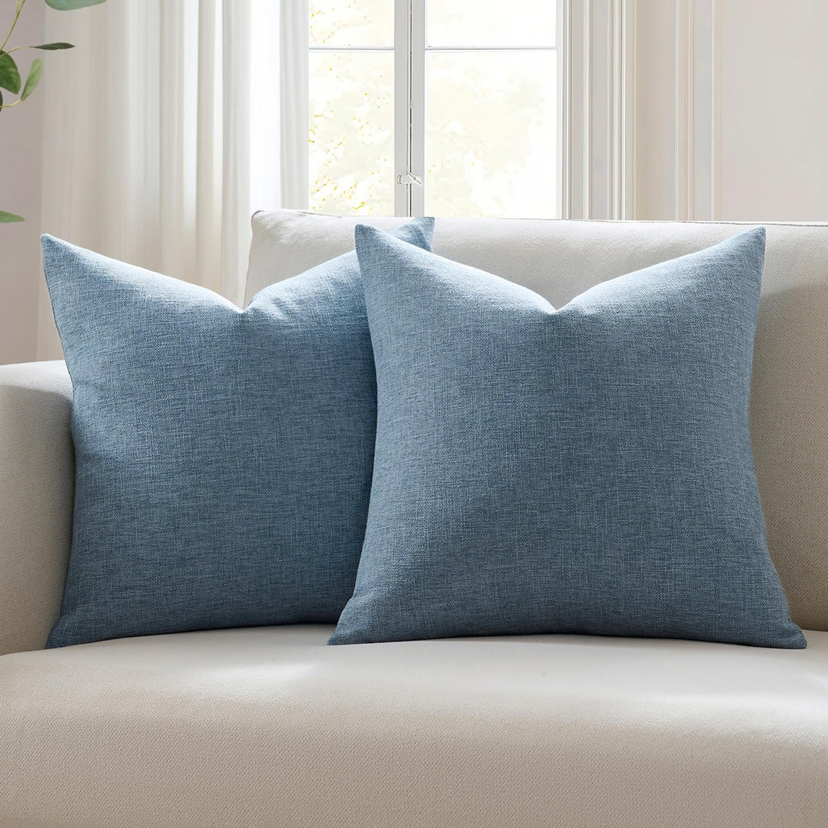 Meekio Linen Blend Throw Pillow Covers 20x20 Set of 2, Ivory