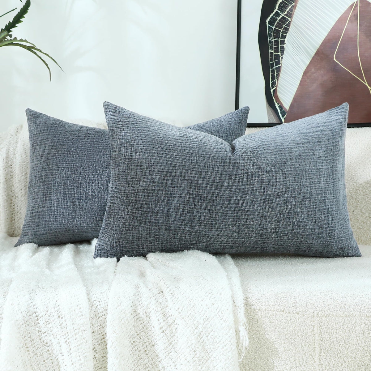 Stellhome Pack of 2 Soft Textured Throw Decorative Pillow Covers Square Accent Solid Cushion Cover Cozy Farmhouse Pillow Case for Couch Sofa Bedroom Living Room 18x18 Inch, Natural Beige