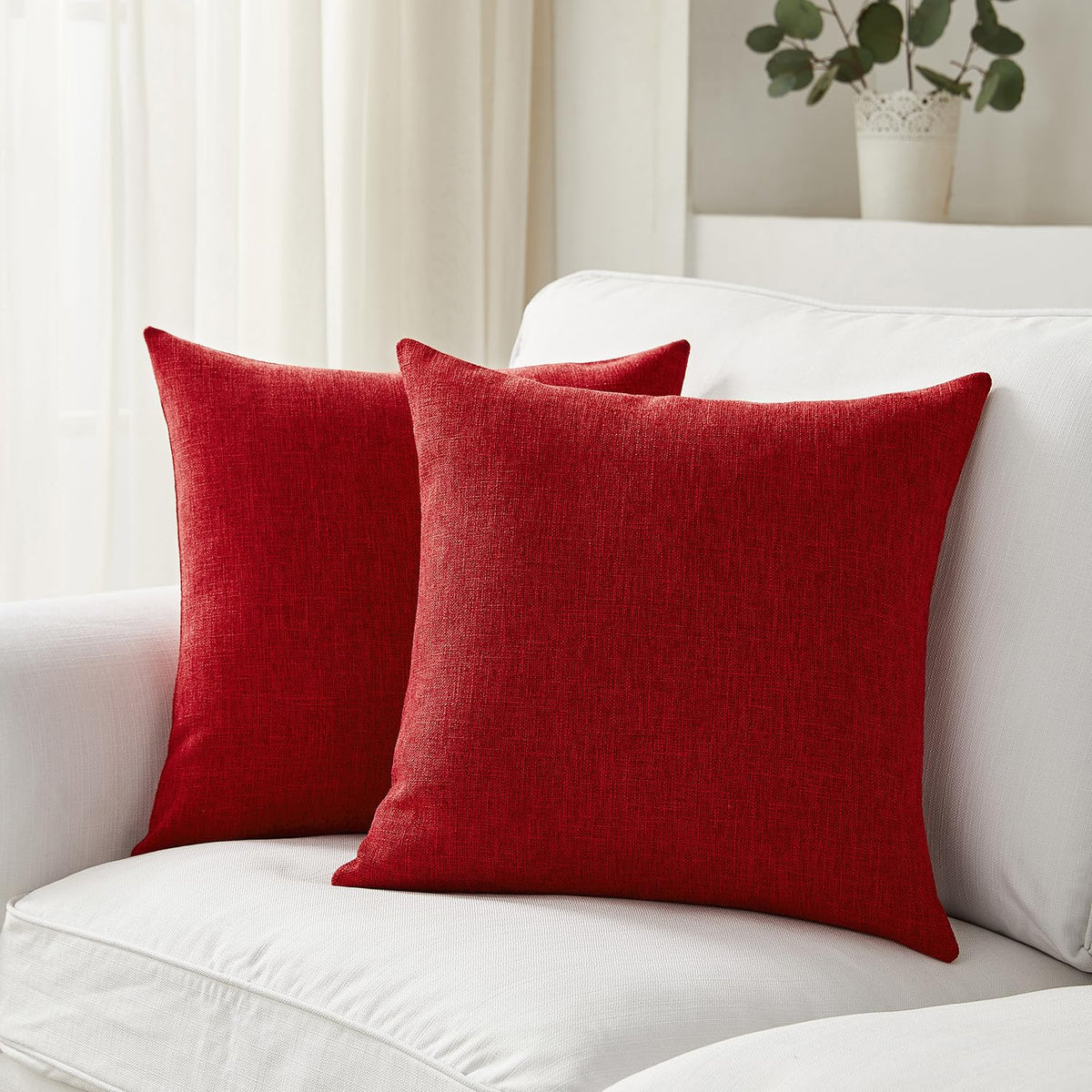 Meekio Linen Blend Throw Pillow Covers 20x20 Set of 2, Ivory