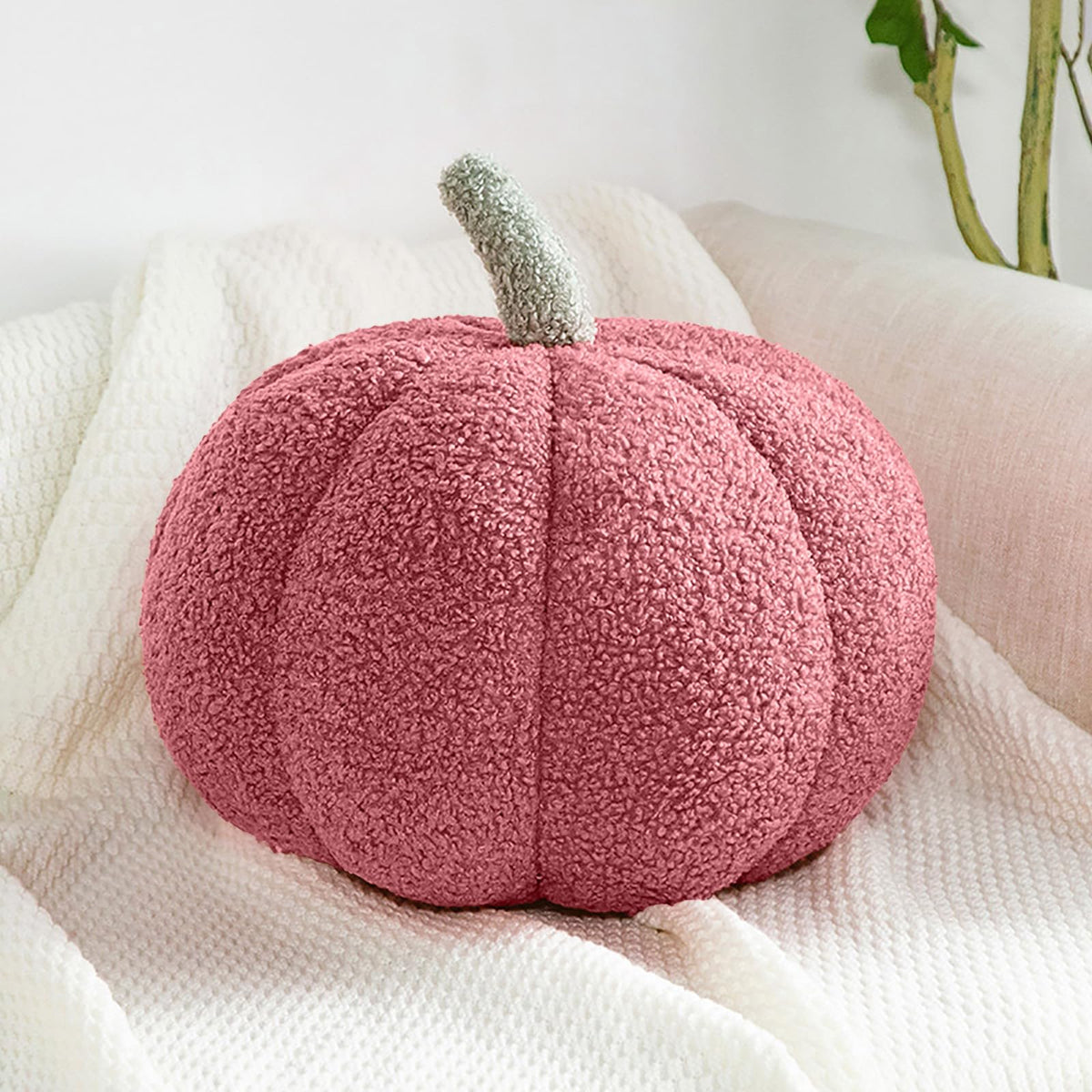 Pumpkin Pillows Fall Decor Dark Green Plush Sherpa Pumpkin Decor Pillow for Couch Bed Home Halloween Thanksgiving Party,11.02 inch