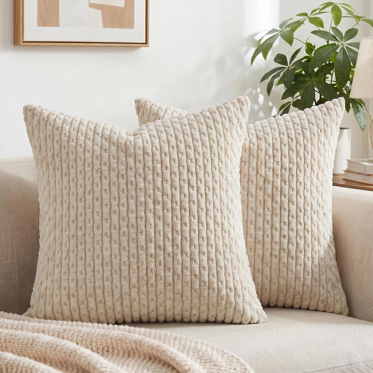 Fancy Homi 2 Packs Blush Pink Decorative Throw Pillow Covers 18x18 Inch for Couch Bed Sofa, Modern Farmhouse Boho Home Decor, Soft Cute Plush Corduroy Cushion Case 45x45 cm