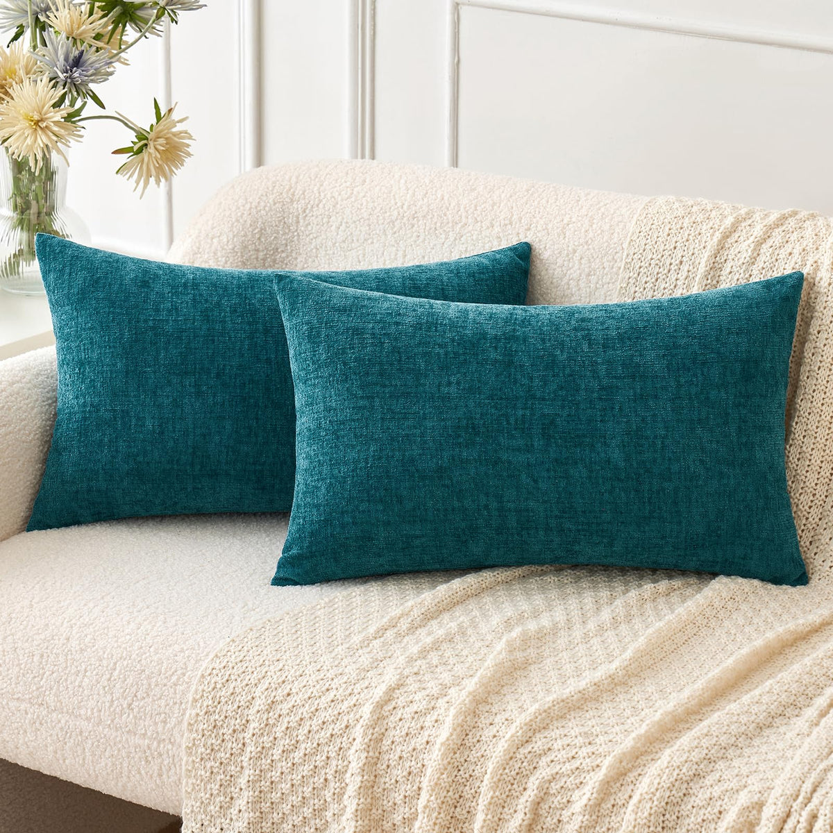 MIULEE Soft Chenille Throw Pillow Covers Green 18x18 Inch Pack of 2
