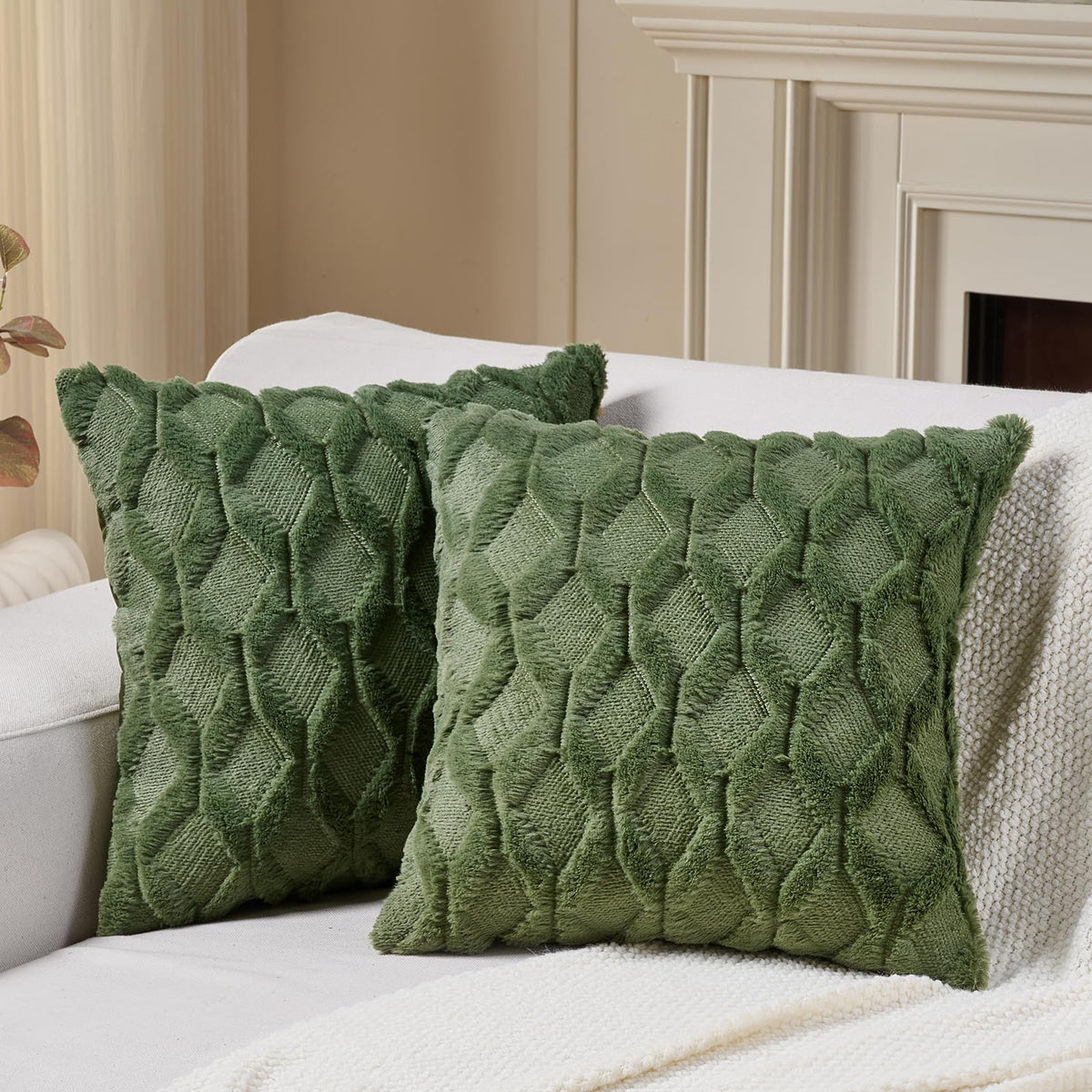 Volcanics Pack of 2 Faux Wool Light Brown Throw Pillow Covers 20x20 Inch