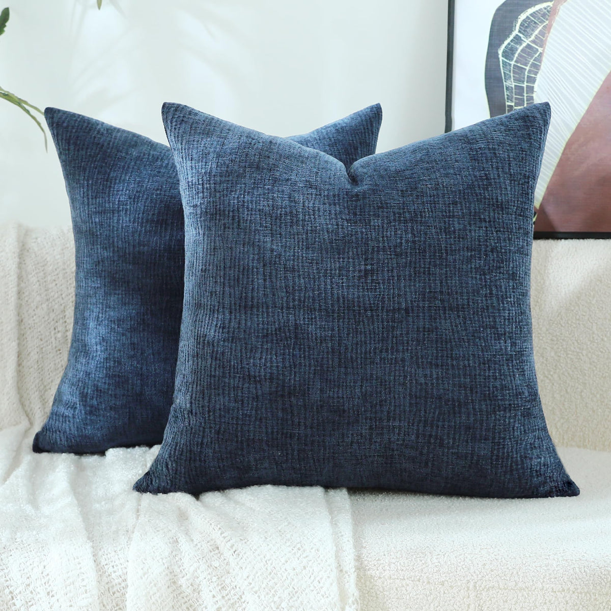 Stellhome Pack of 2 Soft Textured Throw Decorative Pillow Covers Square Accent Solid Cushion Cover Cozy Farmhouse Pillow Case for Couch Sofa Bedroom Living Room 18x18 Inch, Natural Beige
