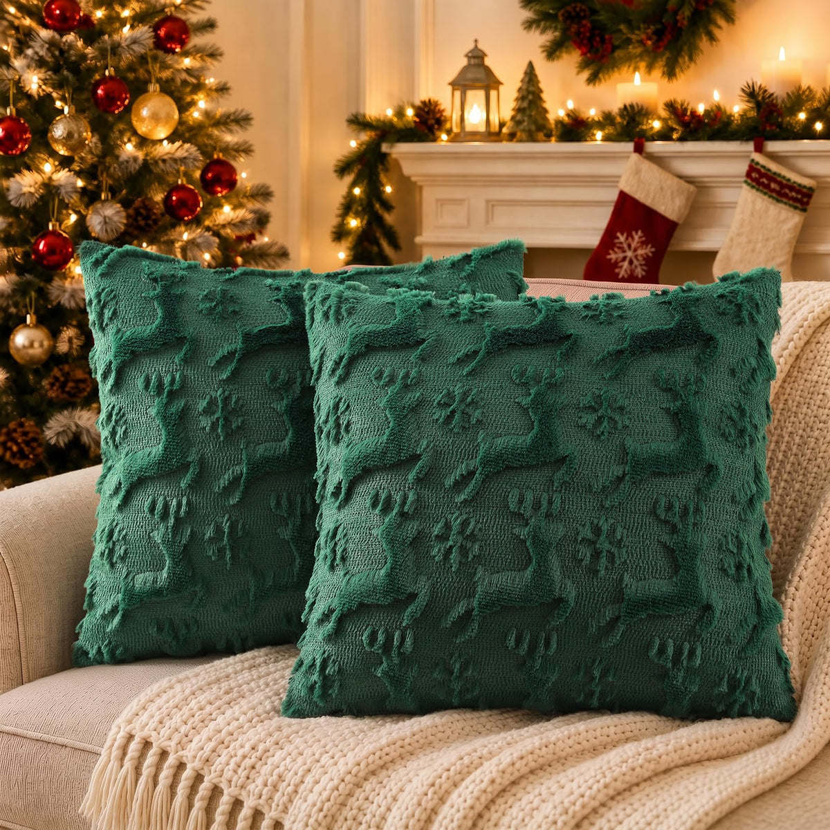 decorUhome Beige Bow Cute Girl Faux Fur Throw Pillow Covers 18x18 Set of 2