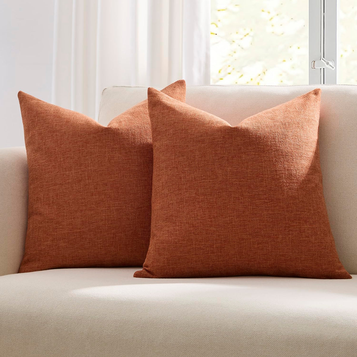 Meekio Linen Blend Throw Pillow Covers 20x20 Set of 2, Ivory