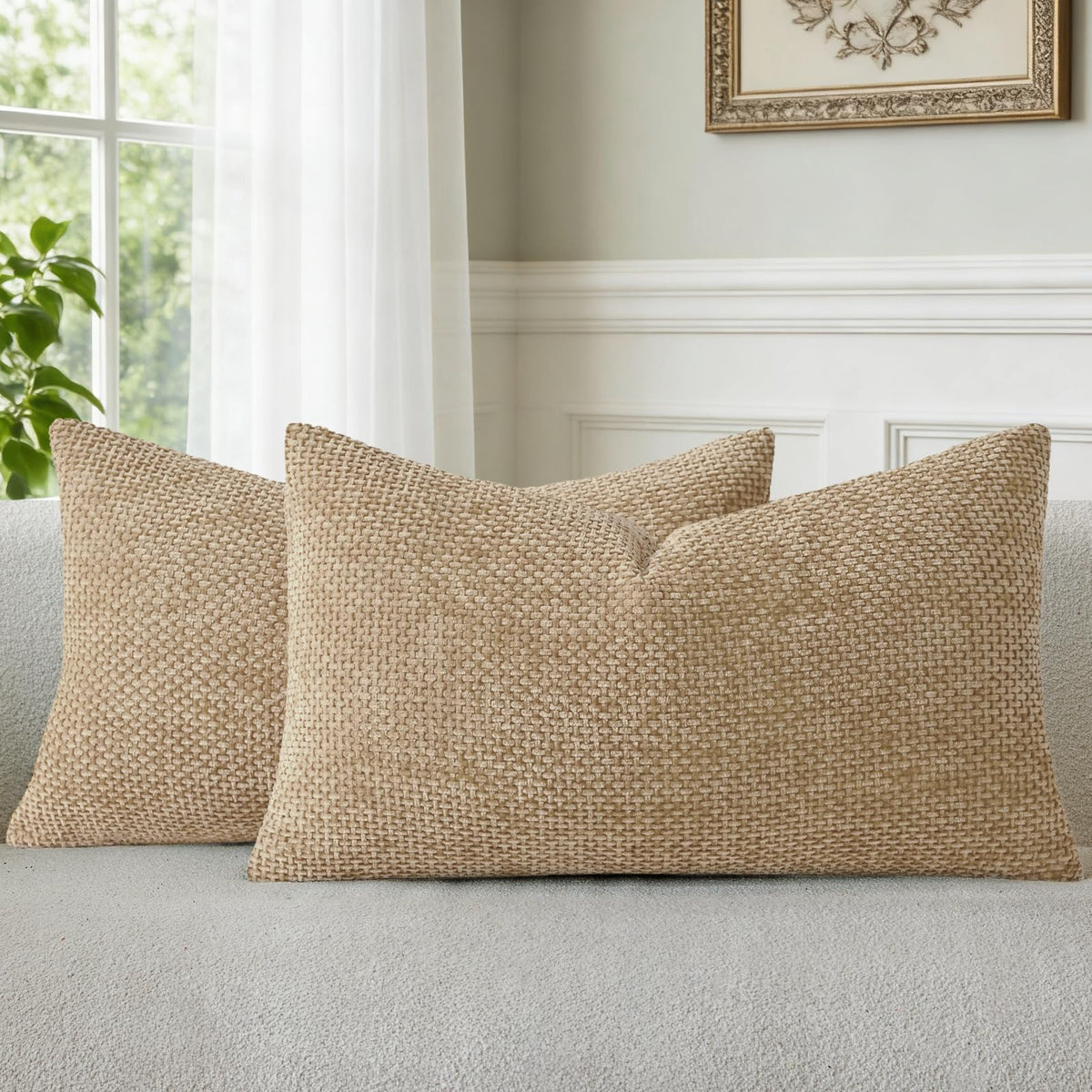 a moment Light Green Chenille Throw Pillow Covers 20x20 Inch Pack of 2 Modern Decorative Throw Pillow Covers Farmhouse Cross Covers Home Decor for Sofa Bedroom Living Room Spring