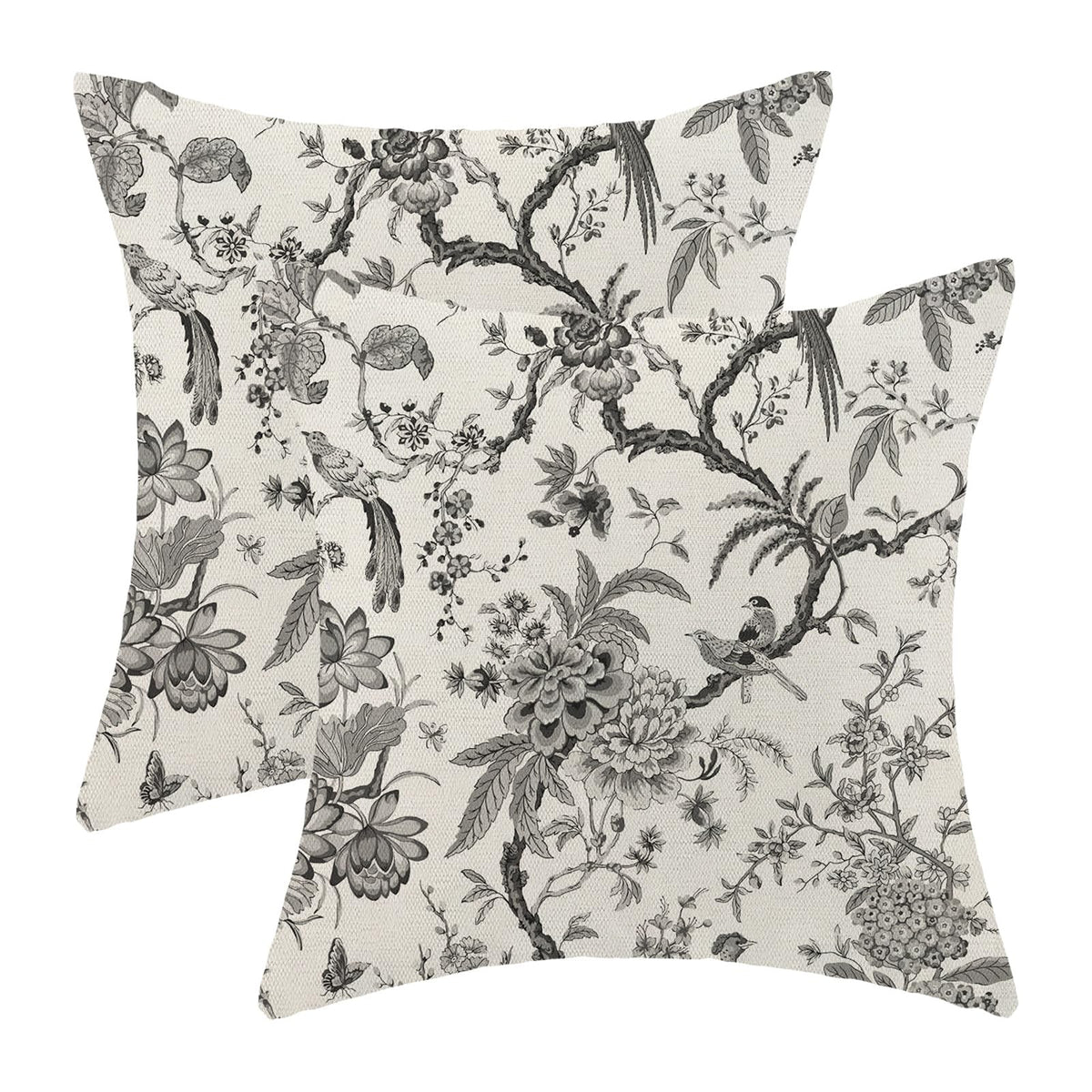 CXMEIFLY Spring Floral Birds Pillow Covers 22 x 22 Inch Set of 2 for Chinoiserie Flowers Decor Throw Pillows Blue and White Plant Outdoor Decorative Cushion Cases for Couch Bed Decorations