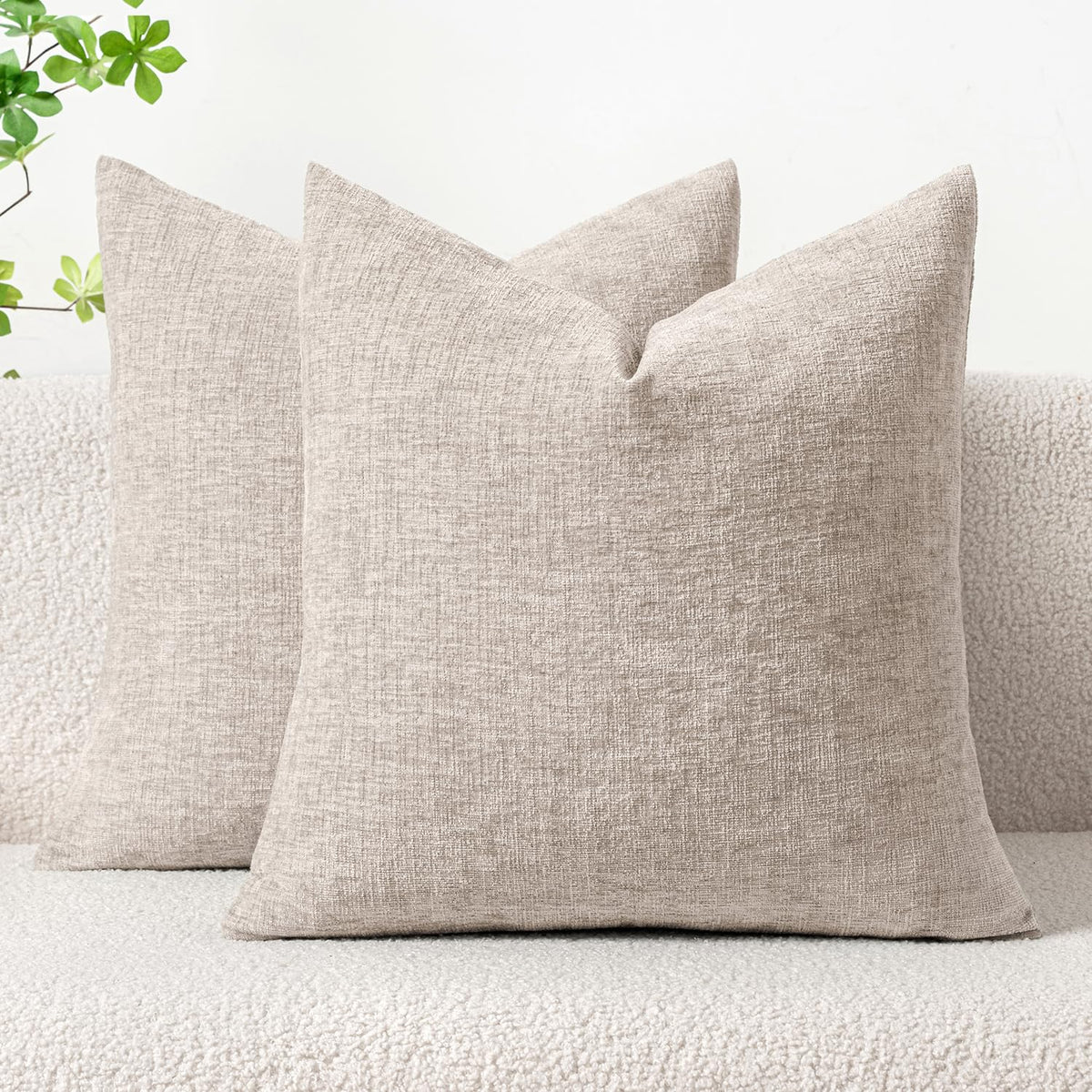 MIULEE Soft Chenille Throw Pillow Covers Green 18x18 Inch Pack of 2