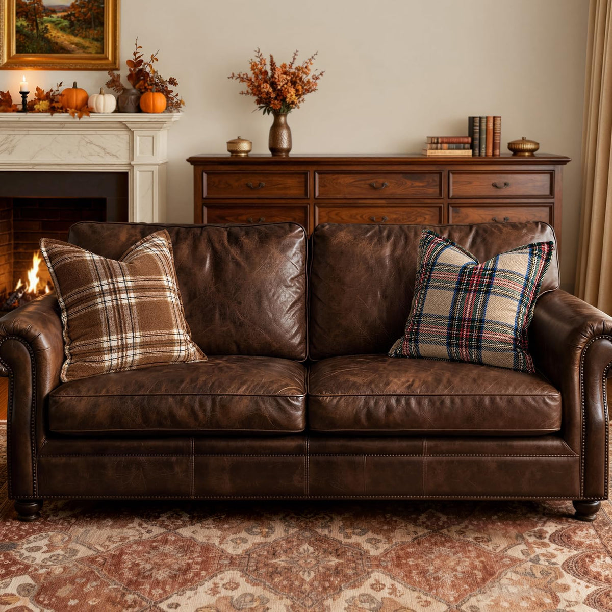 MIULEE Fall Plaid Pillow Covers 18x18 Khaki Fall Decorations for Home