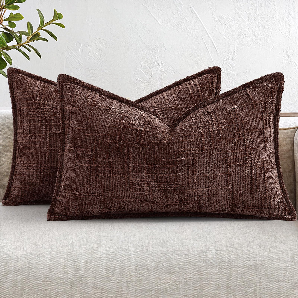 decorUhome Chenille Decorative Throw Pillow Covers 12x20 Set of 2, Navy