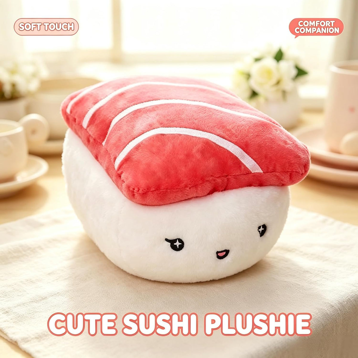 1 Piece Sushi Shaped Plush Throw Pillow Pink Chair Cushion Cute Pillows King Size Couch Pillow Funny Decorative Bed Pillows Fashion Seating Cushions with Bedroom Living Room Decoration (Dark Pink)
