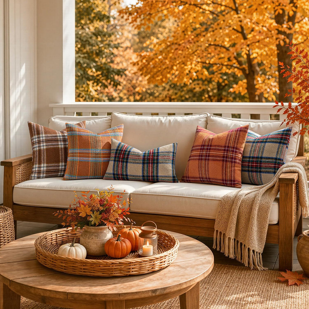 MIULEE Fall Plaid Decorative Pillow Covers Set of 2 18x18 Rust