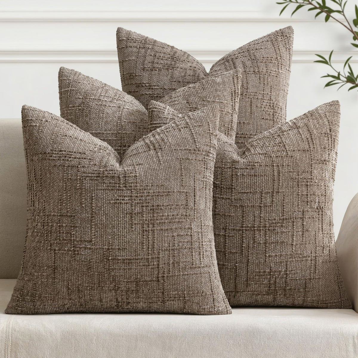 MIULEE Texture Chenille Decorative Throw Pillow Covers Neutral Beige 18x18