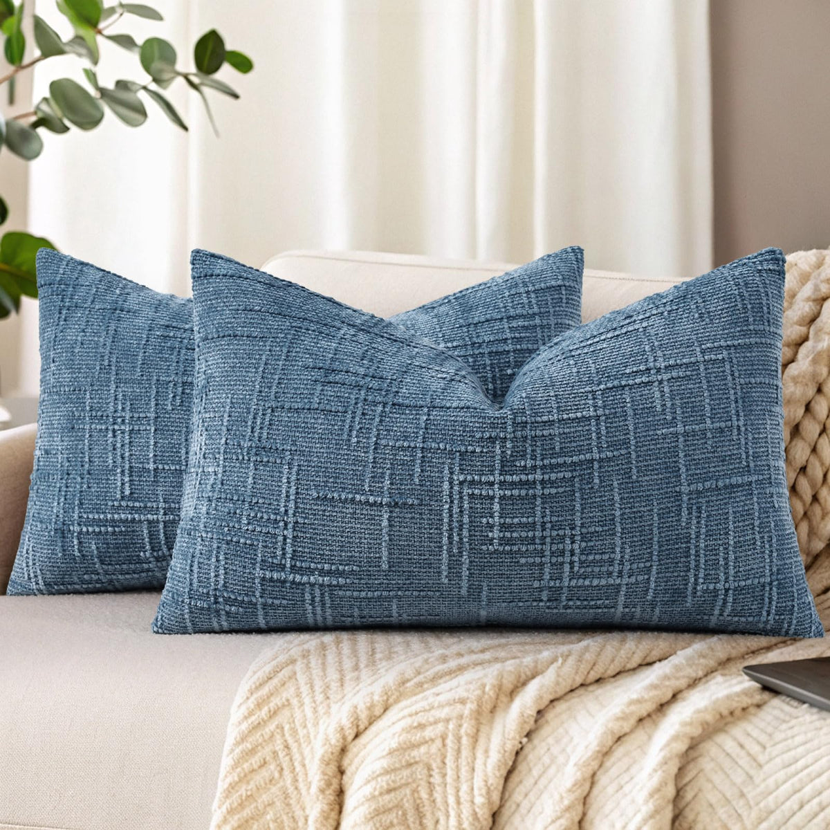decorUhome Textured Chenille Throw Pillow Covers 18x18 Set of 2 Ivory