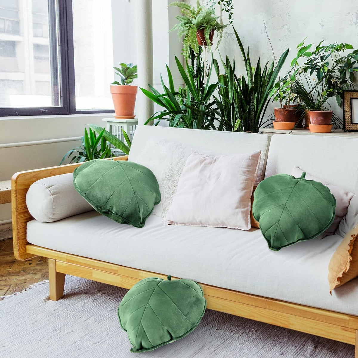 Yookeer 2 Pcs Heart Leaf Throw Pillows 3D Shaped for Couch,Dark Green