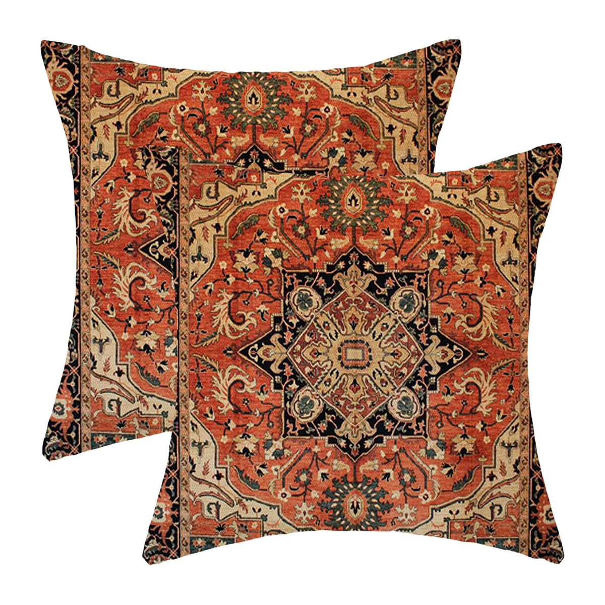 Boho Pillow Covers 18x18 Inch 2 Pcs Vintage Burnt Orange Grey Beige Carpet Pattern Ethnic Decor Throw Pillows Retro Outdoor Farmhouse Decoration Pillowcase Linen Cushion Cover for Couch Sofa
