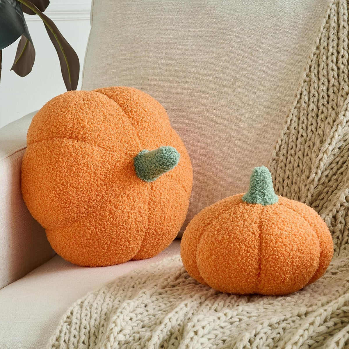 Pumpkin Pillows, Halloween Fall Room Décor (Orange, 8.6 Inches)