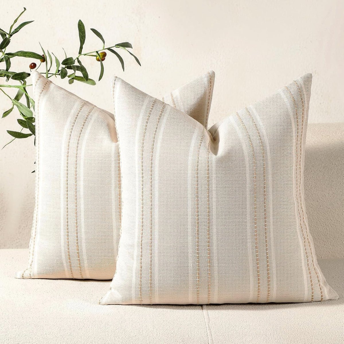 Hckot Sage Green Throw Pillow Covers 20x20 Set of 2 Striped Pillow Covers
