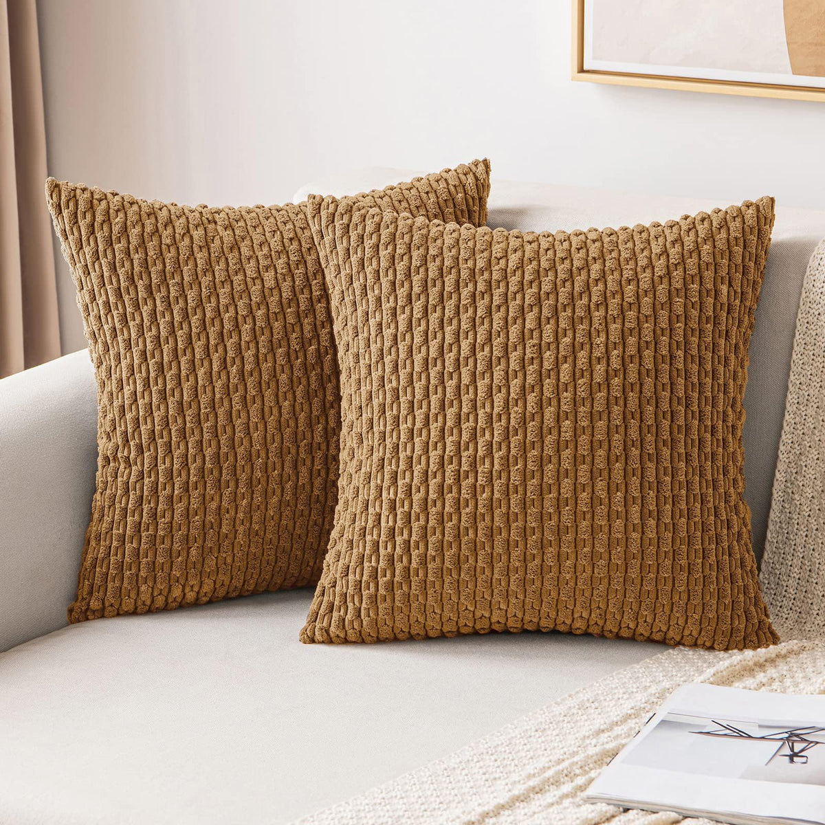 MIULEE Decorative Throw Pillow Covers 20x20 Sage Green Textured Corduroy