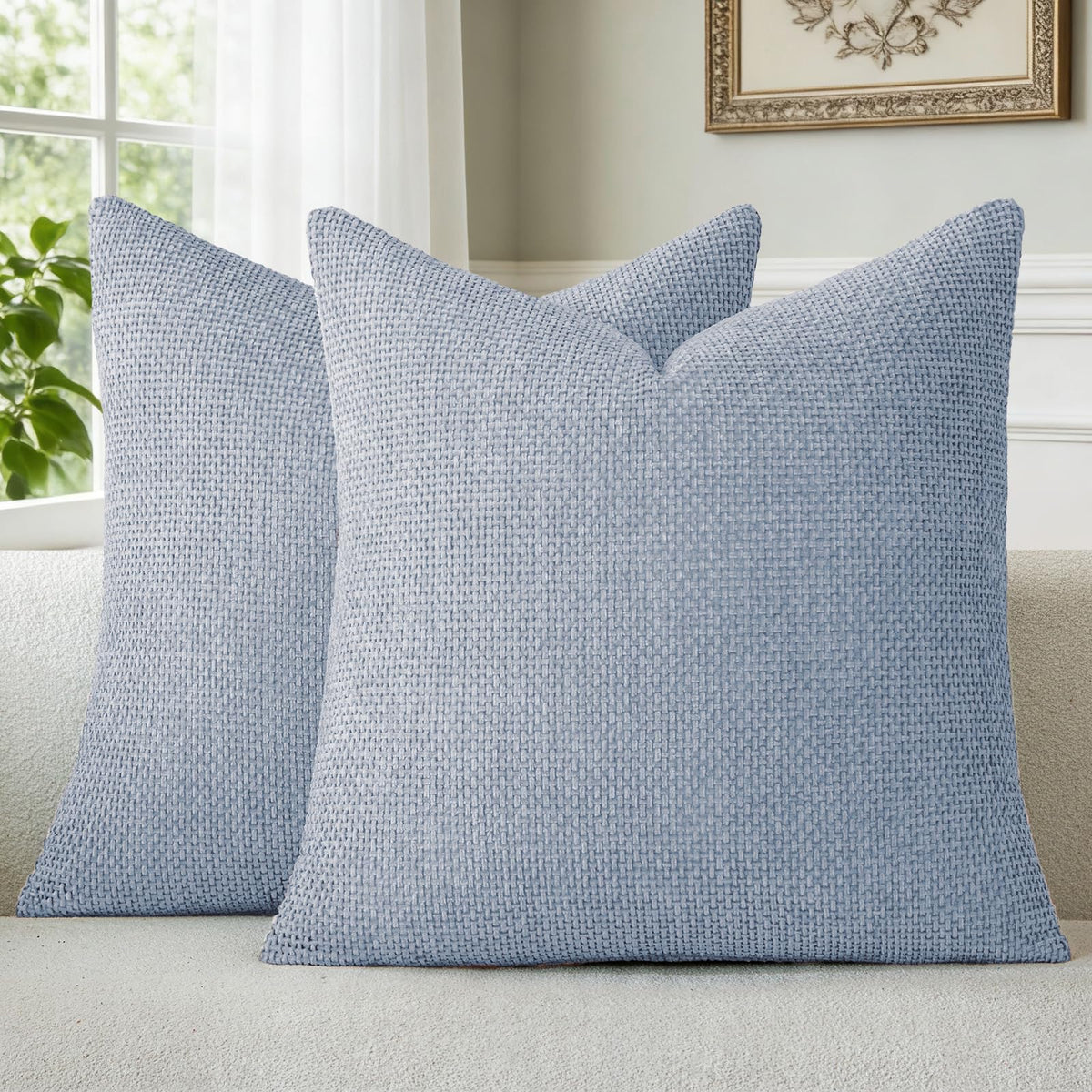 a moment Grey-Beige Chenille Throw Pillow Covers 16x16 Inch Pack of 2 Modern Decorative Throw Pillow Cases Farmhouse Cross Throw Pillowcases Home Decor for Sofa Bedroom Living Room