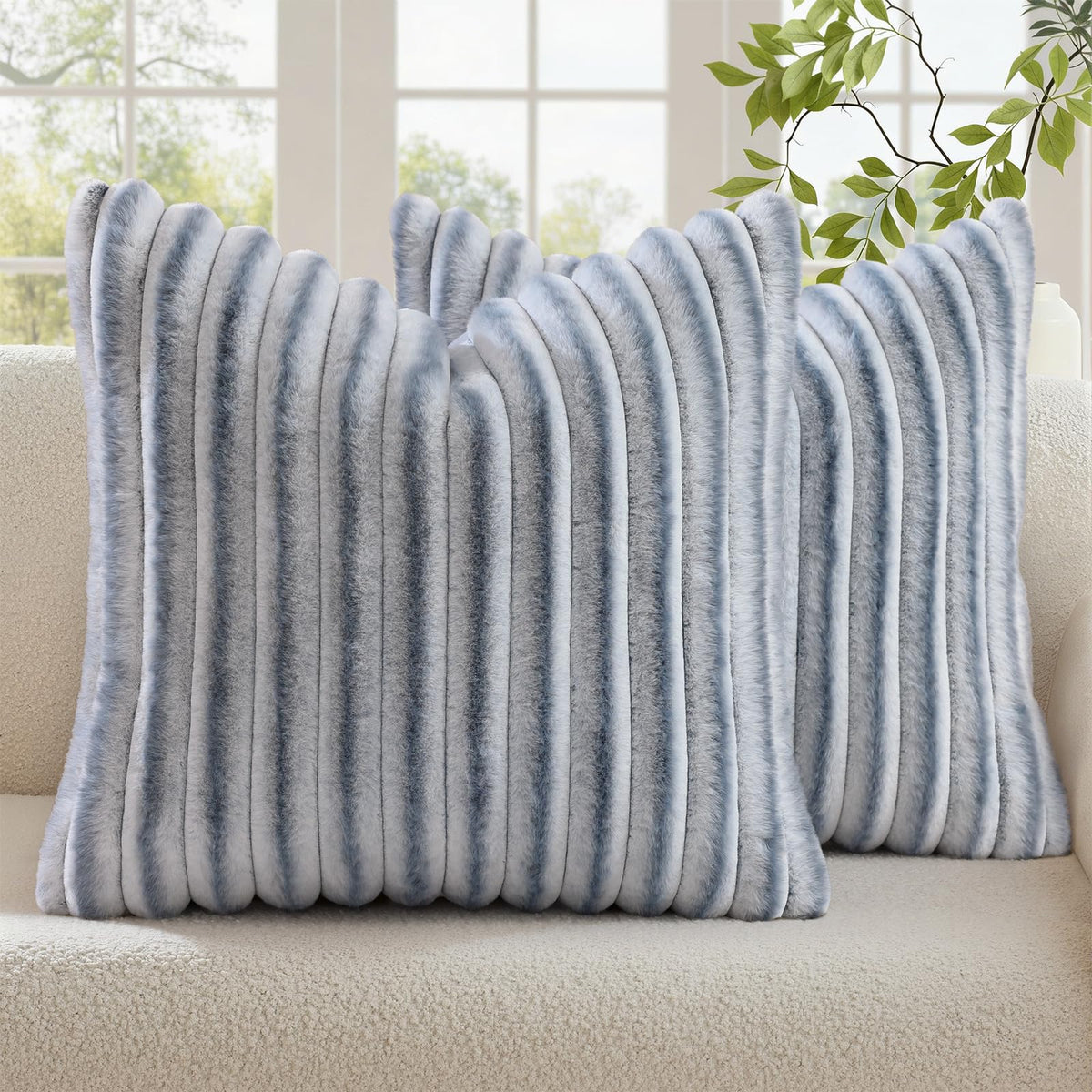 decorUhome Fall Faux Fur Throw Pillow Covers 18x18 Set of 2 Brown White