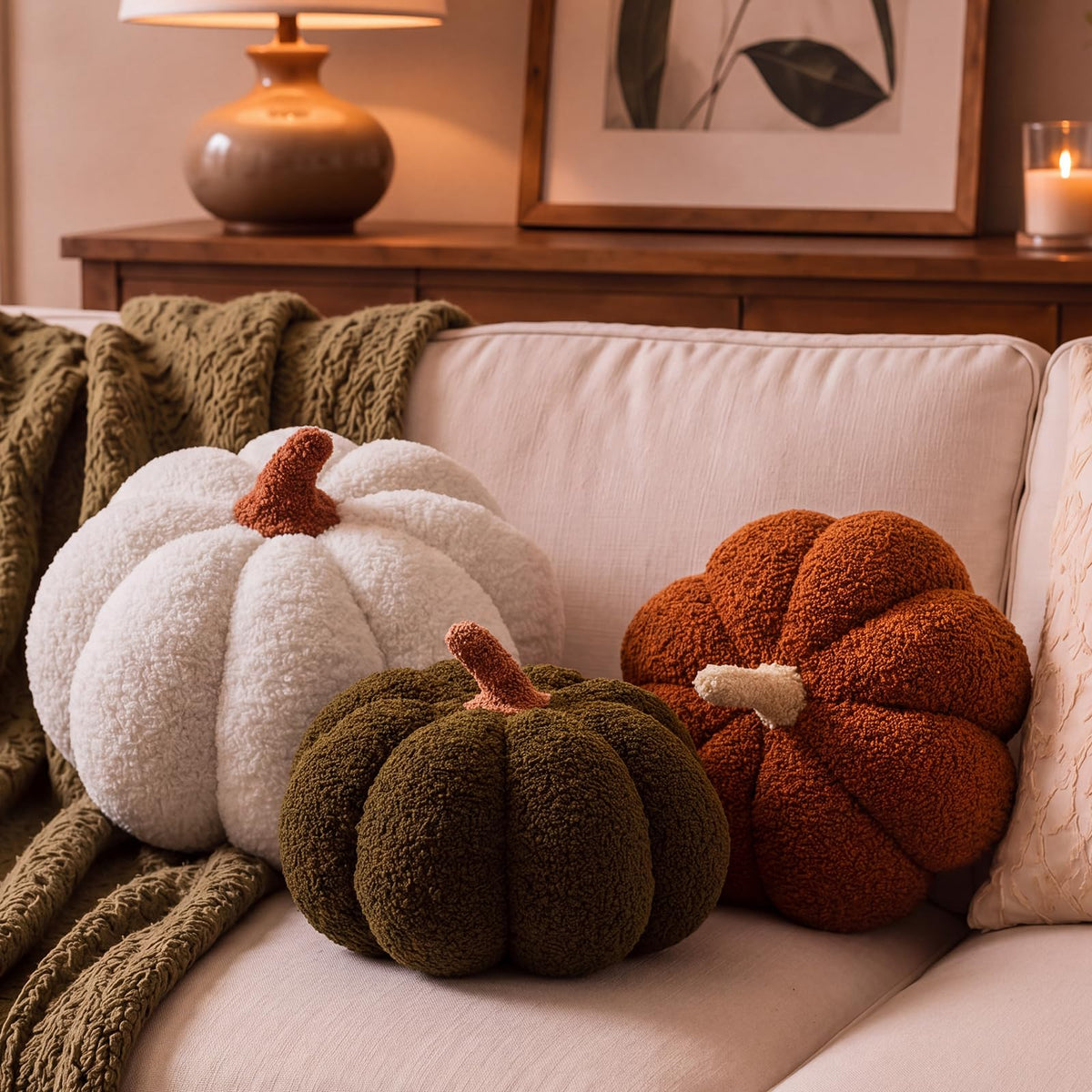Juexica 3 Pcs Stuffed Pumpkin Pillows Fall Decor Cushions,Autumn Warm