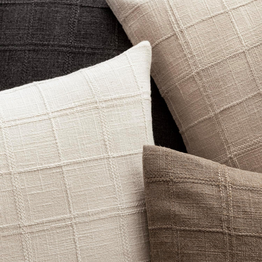 Foindtower Linen Check Decorative Throw Pillow Covers 18×18 Natural Beige