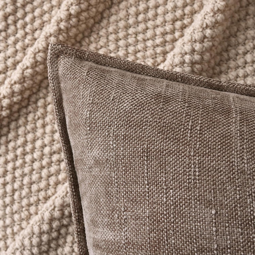 Set of 2 Soft Textured Decorative Throw Pillow Covers 18x18 Inch Cozy Farmhouse Cushion Cover Square Accent Pillow Cases for Bed Couch Sofa Living Room, Taupe Grey