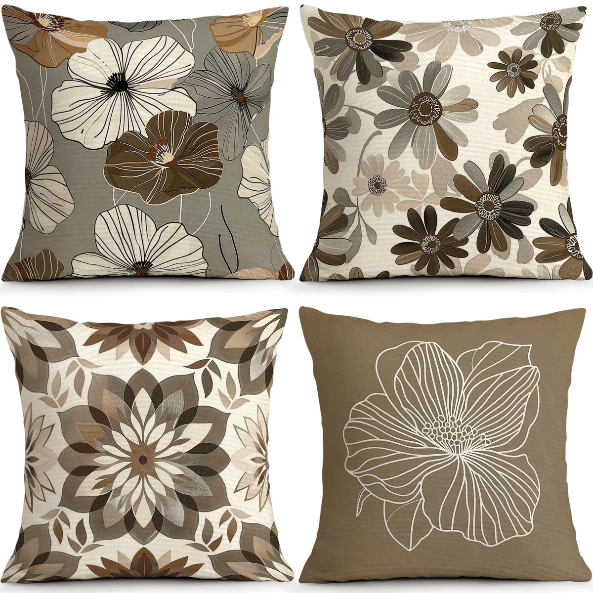 Sage Green Leaves Pillow Covers 18x18 Inch Botanical Cushion Cover Set of 4