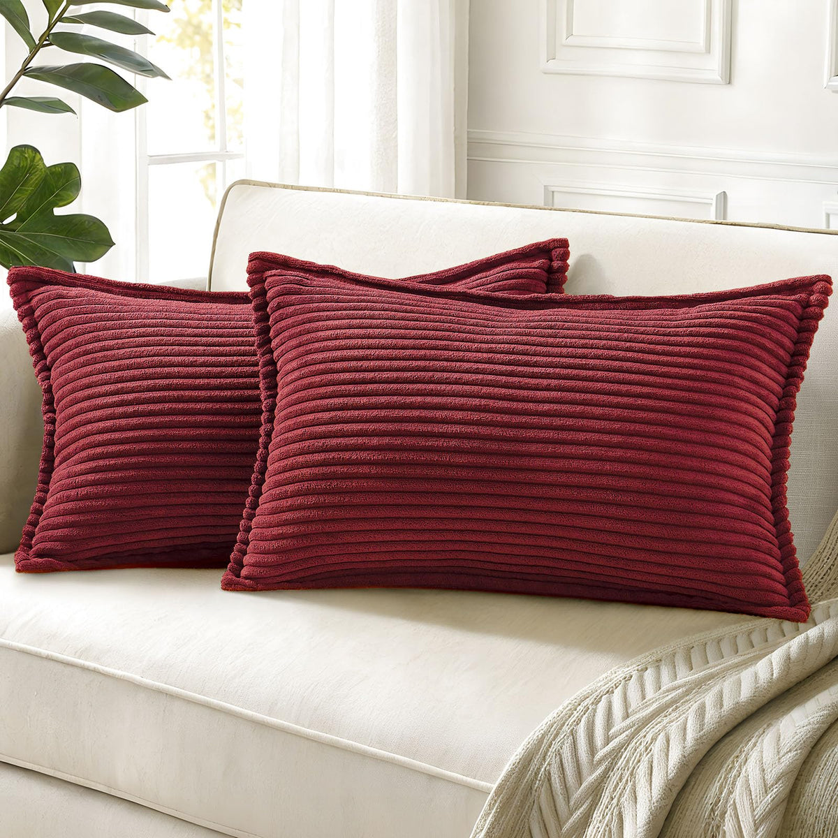 decorUhome Fall Corduroy Rust Throw Pillow Covers 18x18 Set of 2