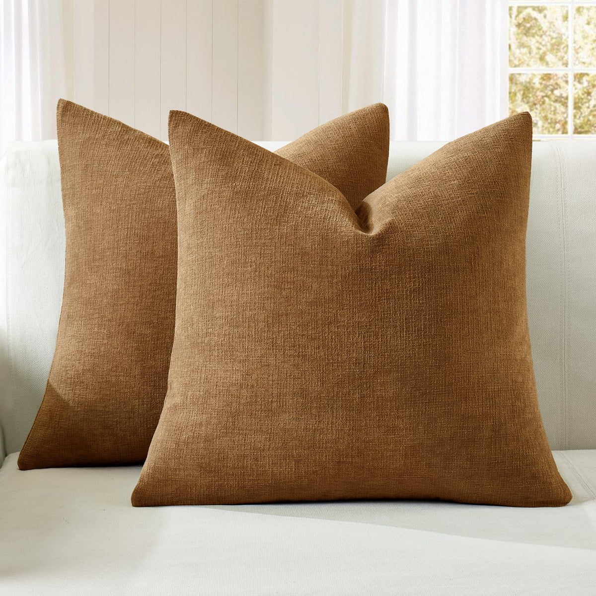 MIULEE Blush Pink Chenille Couch Throw Pillow Covers, 18x18