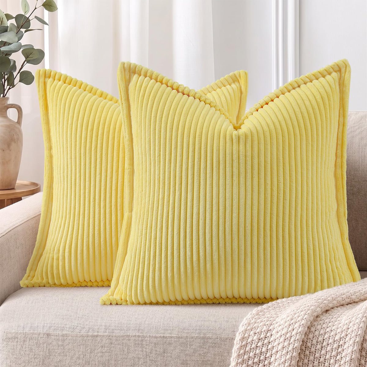 Mecatny Corduroy Fall Throw Pillow Covers 18x18 Set of 2 Cream White