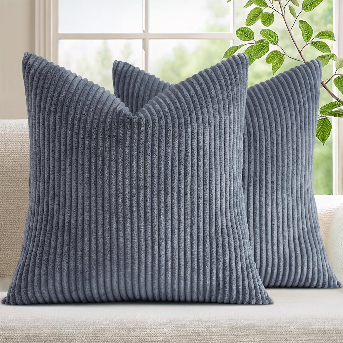 Mecatny Corduroy Fall Throw Pillow Covers 18x18 Set of 2 Cream White