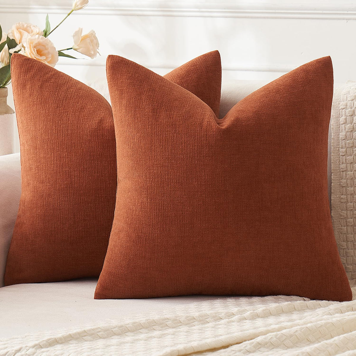 MIULEE Sage Green Chenille Couch Throw Pillow Covers, 18x18