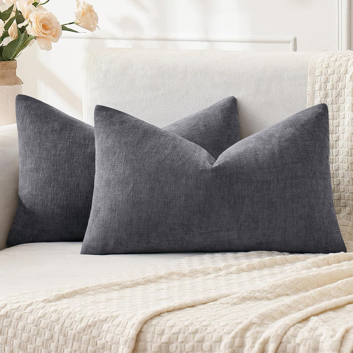 MIULEE Sage Green Chenille Couch Throw Pillow Covers, 18x18