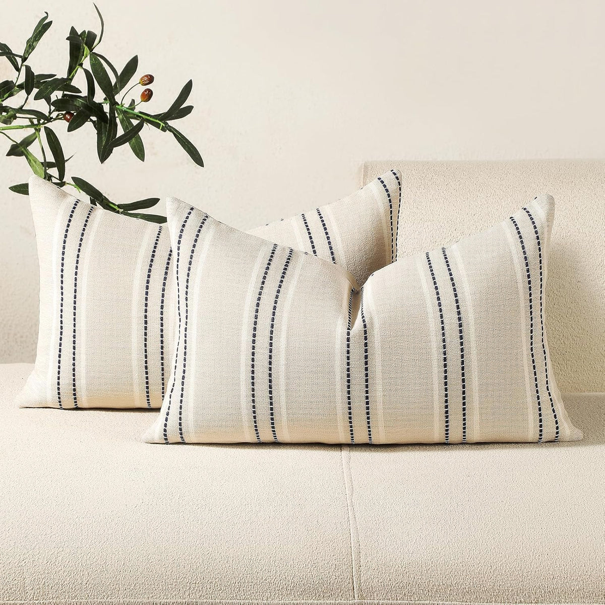 Hckot Sage Green Throw Pillow Covers 20x20 Set of 2 Striped Pillow Covers