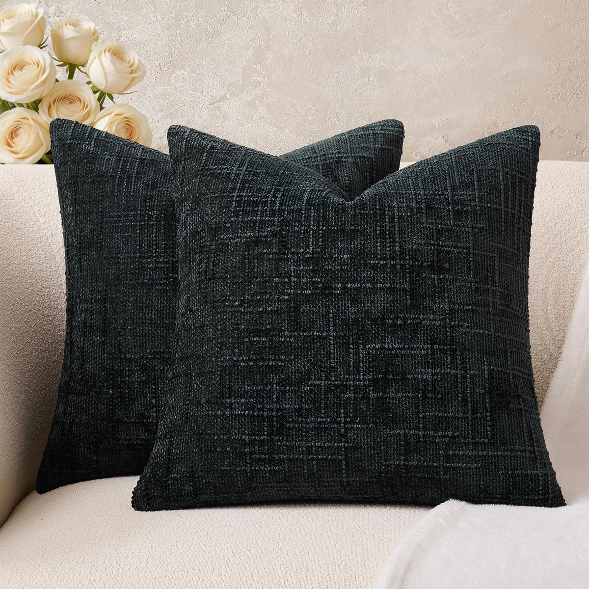Throw Pillow Covers Mustard Yellow Set of 2 18x18 Inch Pillow Covers, Soft Fall Chenille Neutral Decorative Covers for Couch Sofa Bed Living Room, Home Modern Farmhouse Boho Decor