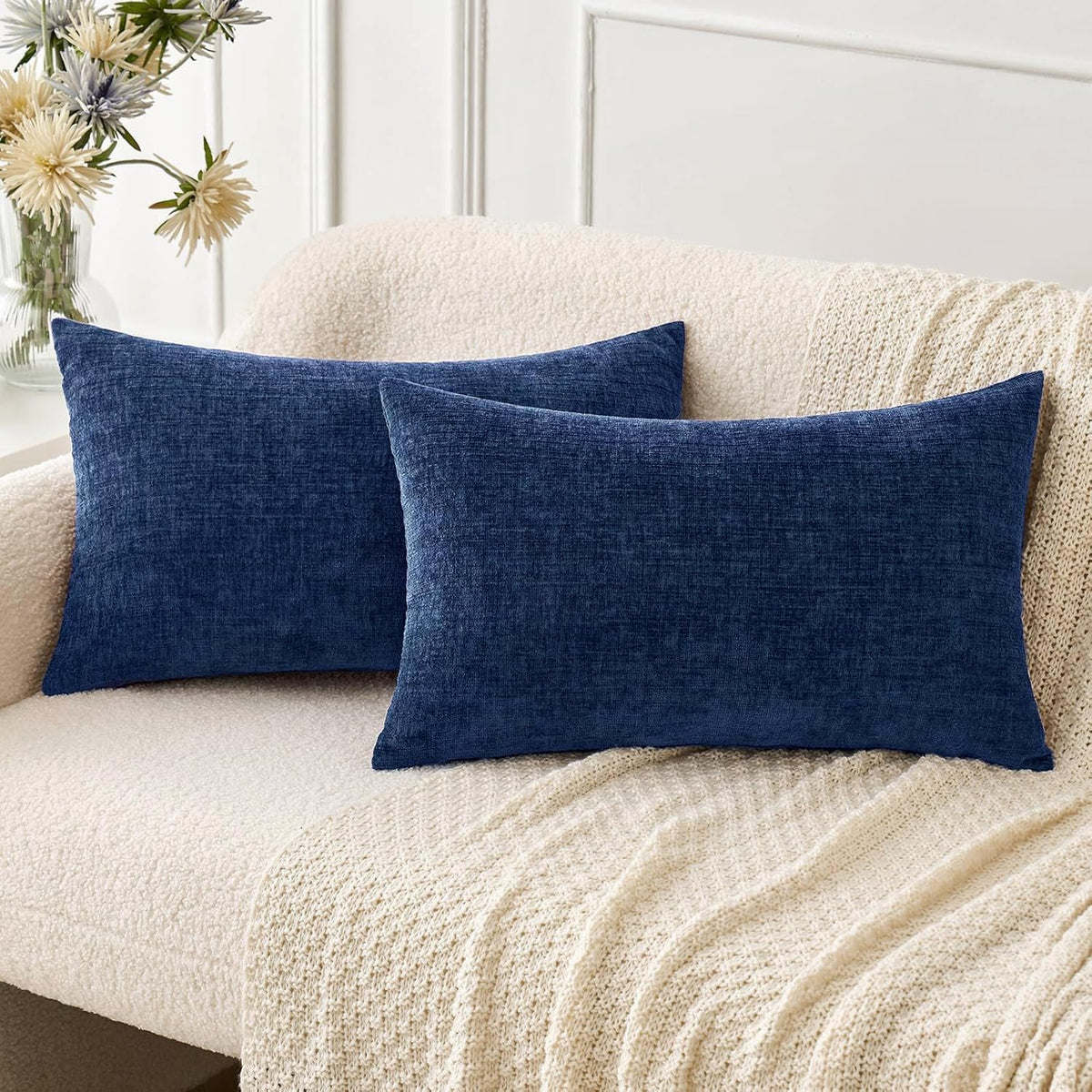MIULEE Soft Chenille Throw Pillow Covers Green 18x18 Inch Pack of 2