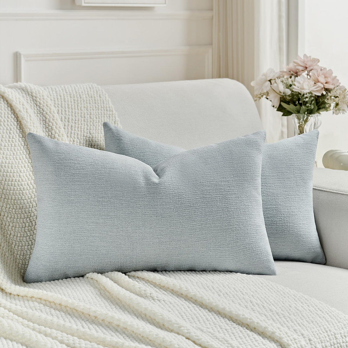 FUTEI Pack of 2 Faux Linen Throw Pillow Covers 18x18 Inch,Light Grey