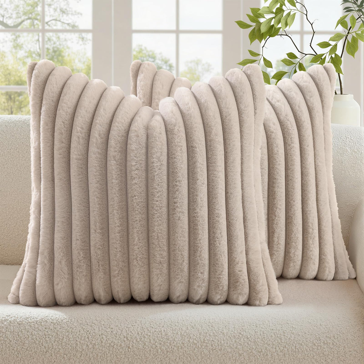 decorUhome Fall Faux Fur Throw Pillow Covers 18x18 Set of 2 Brown White