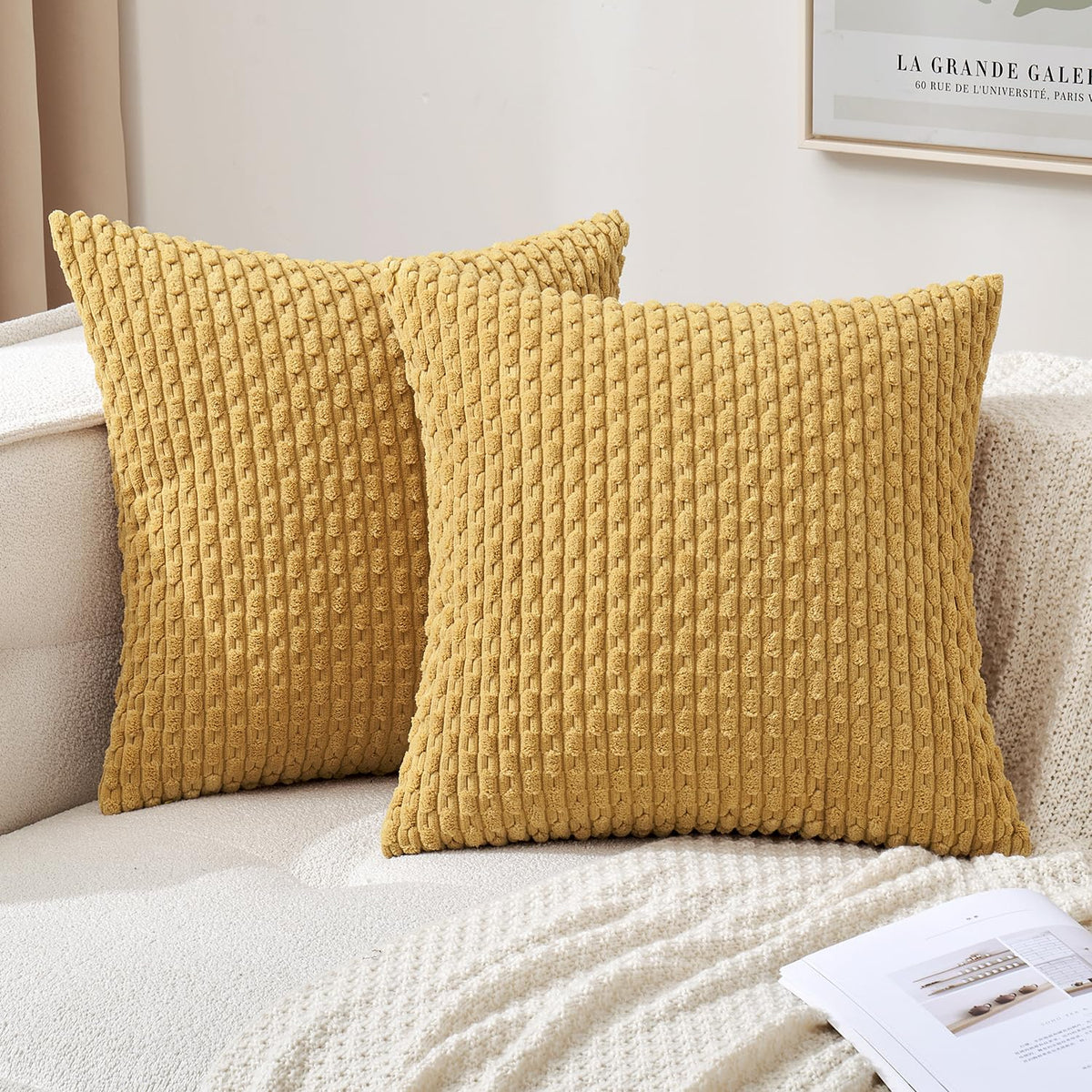MIULEE Decorative Throw Pillow Covers 20x20 Sage Green Textured Corduroy