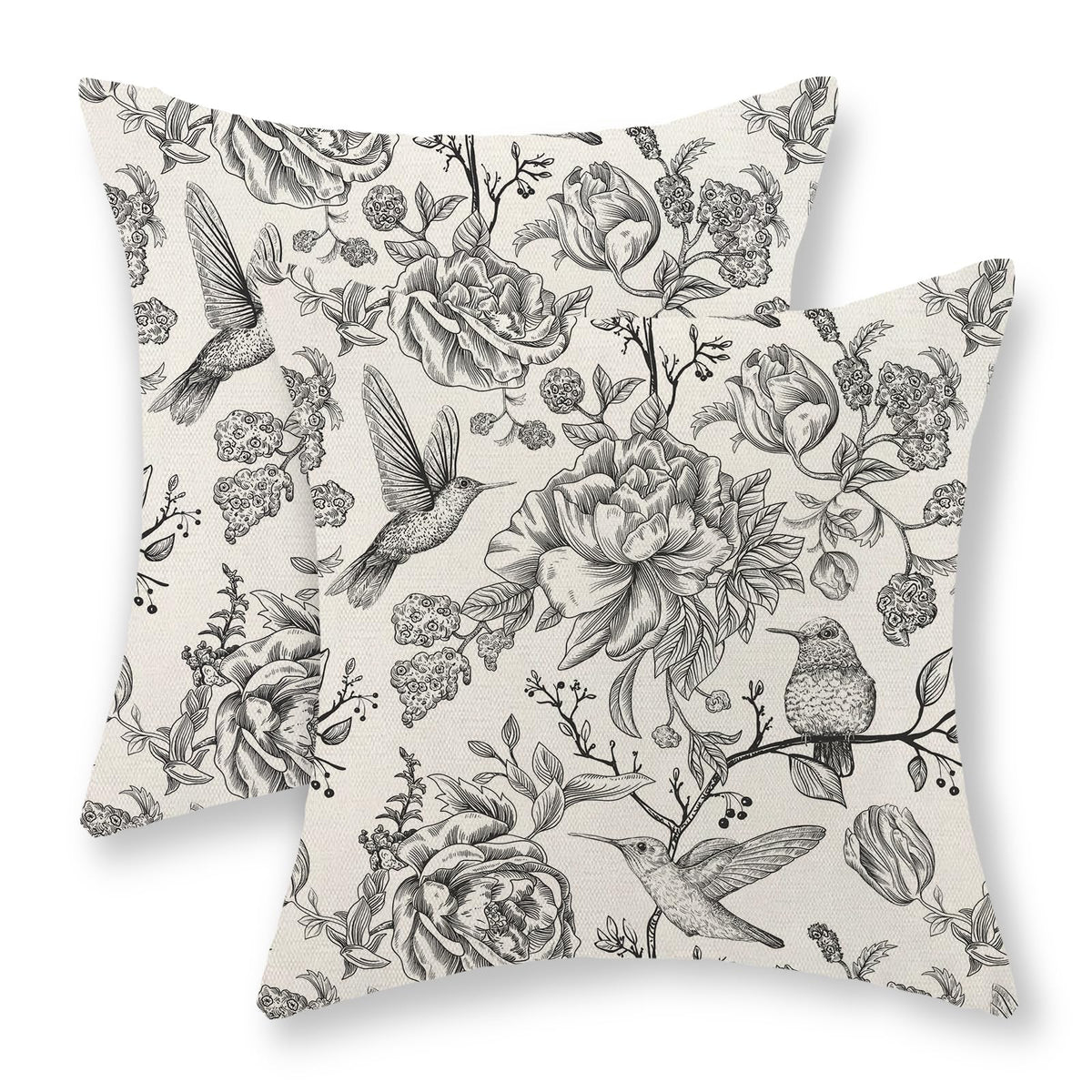 Sage Green Pillow Covers 18x18 Set of 2 Light Green Chinoiserie Bird Floral Throw Pillows Outdoor Decor Vintage Hummingbird Flower Pillow Cases Linen Decorative Cushion Cover for Couch Sofa