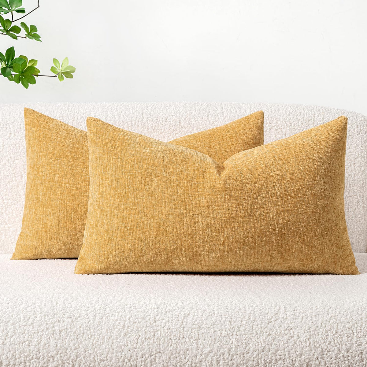 MIULEE Soft Chenille Throw Pillow Covers Green 18x18 Inch Pack of 2