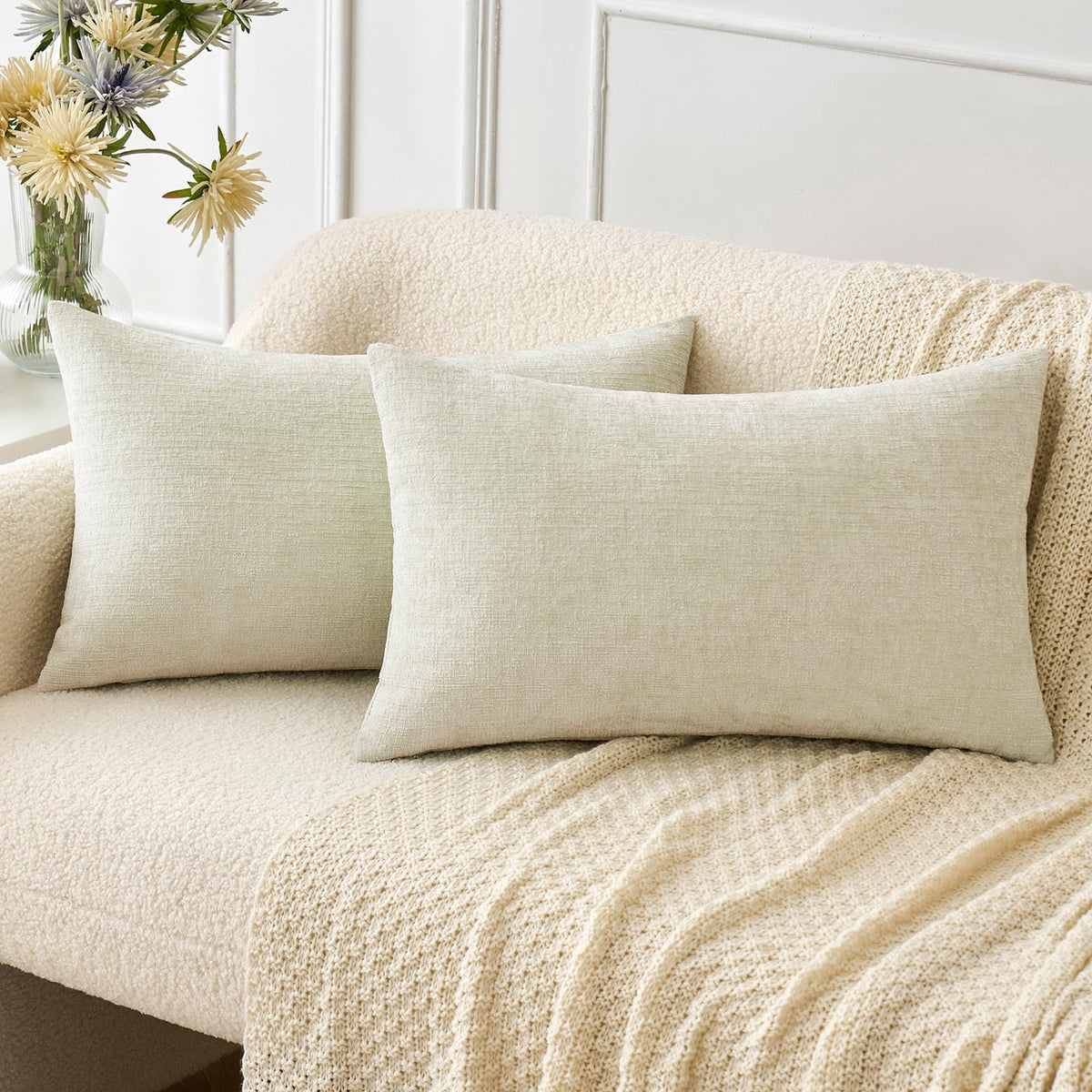 MIULEE Soft Chenille Throw Pillow Covers Green 18x18 Inch Pack of 2