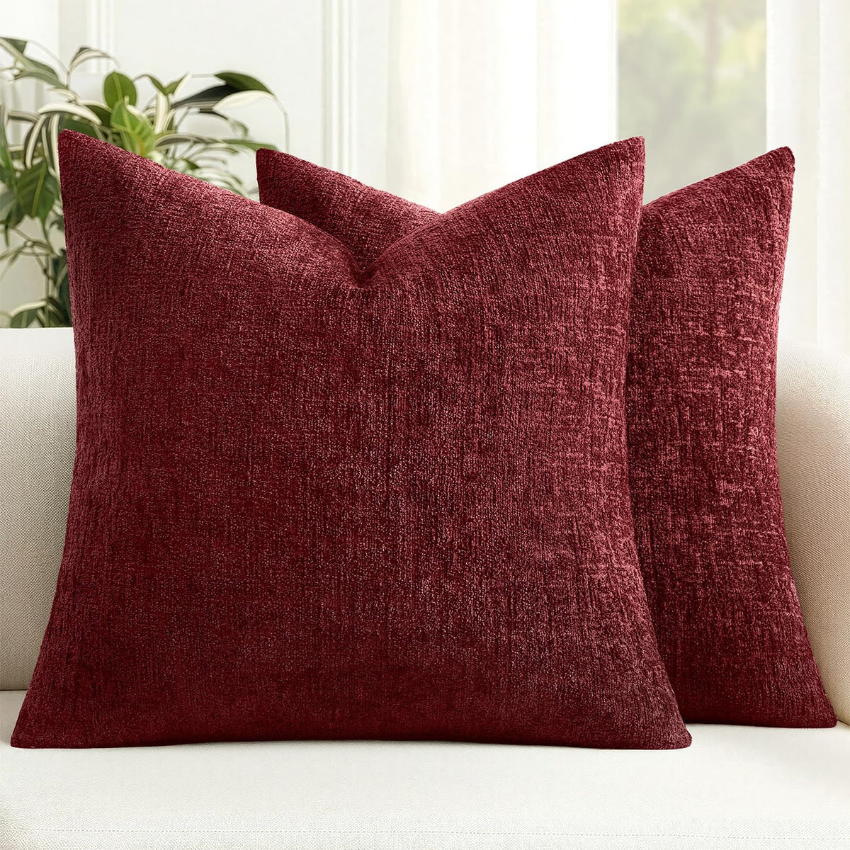 MIULEE Couch Pillow Covers Textured Chenille Home Decor 20x20 Navy Blue