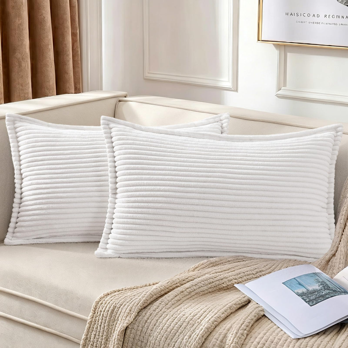 Mecatny Corduroy Fall Throw Pillow Covers 18x18 Set of 2 Cream White