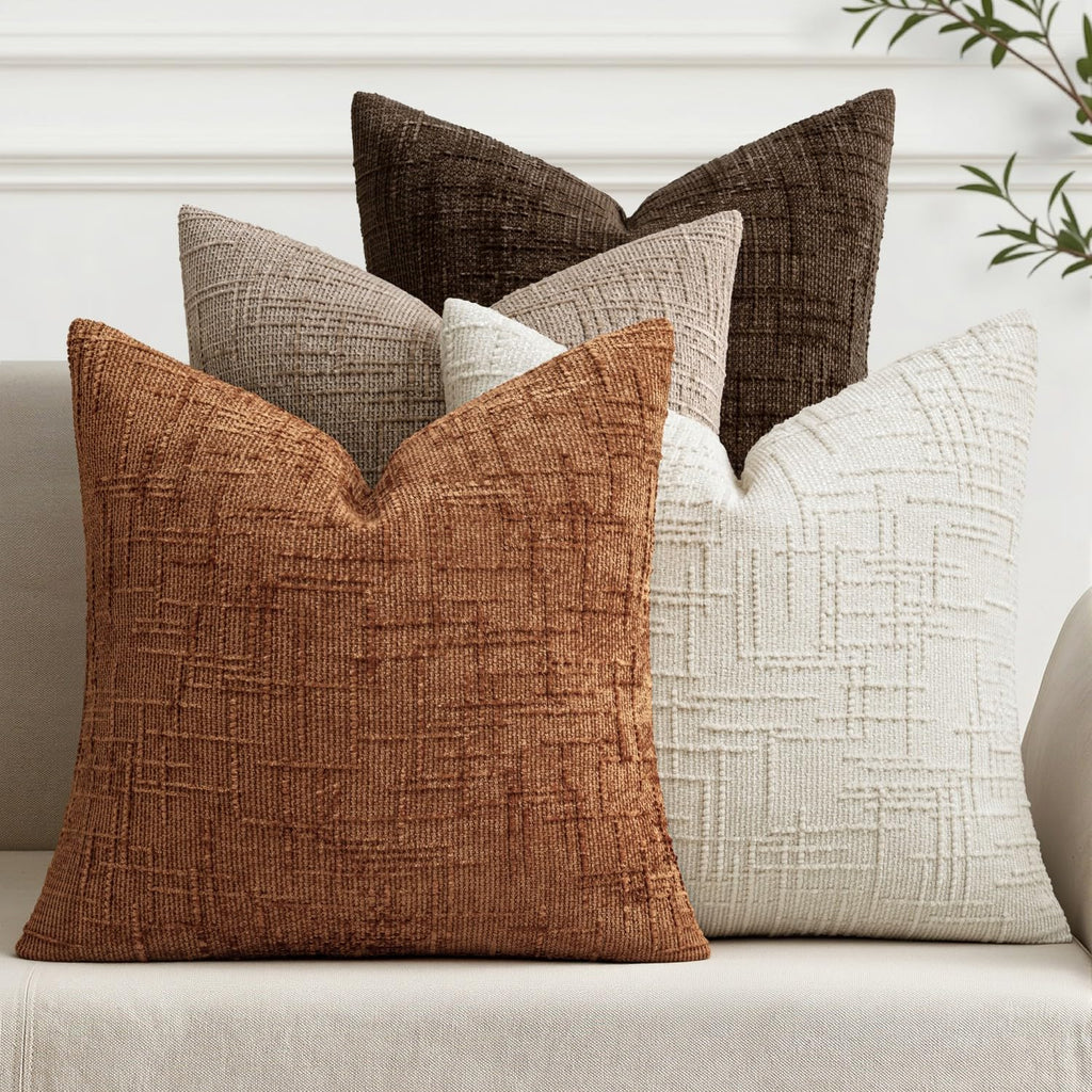 MIULEE Texture Chenille Decorative Throw Pillow Covers Neutral Beige 18x18