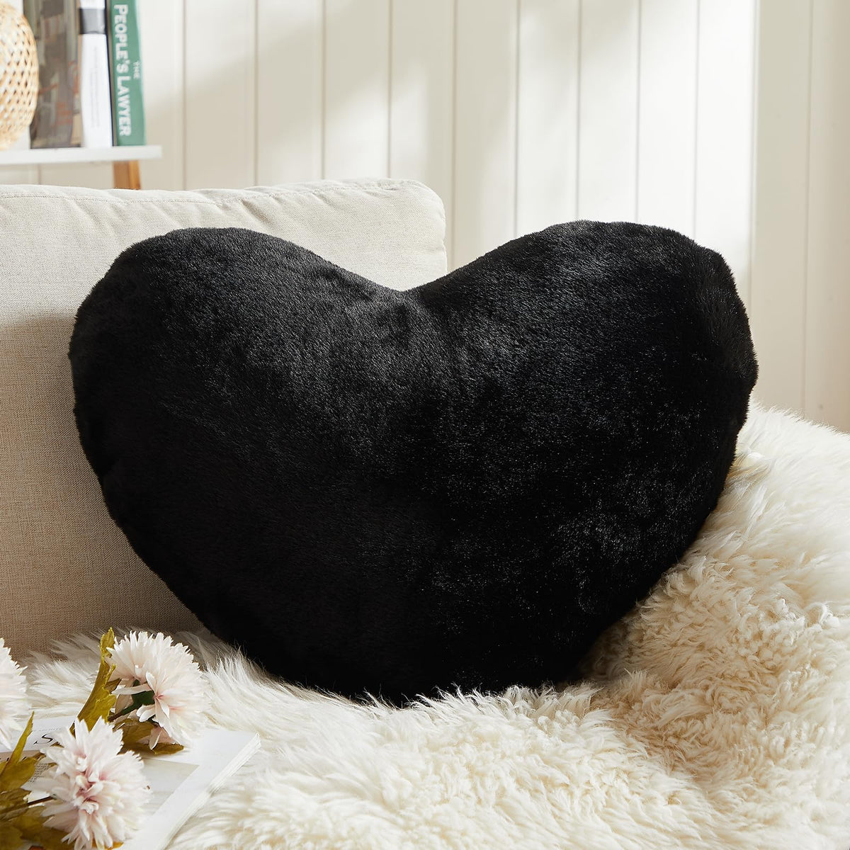 EastTree Heart Pillows, Light Blue Heart Shaped Pillows, Love Throw Pillows Gifts, Ultra Soft Faux Rabbit Fur Small Cute Pillows, Women Girls Kid Room Decor 10x13 Inch