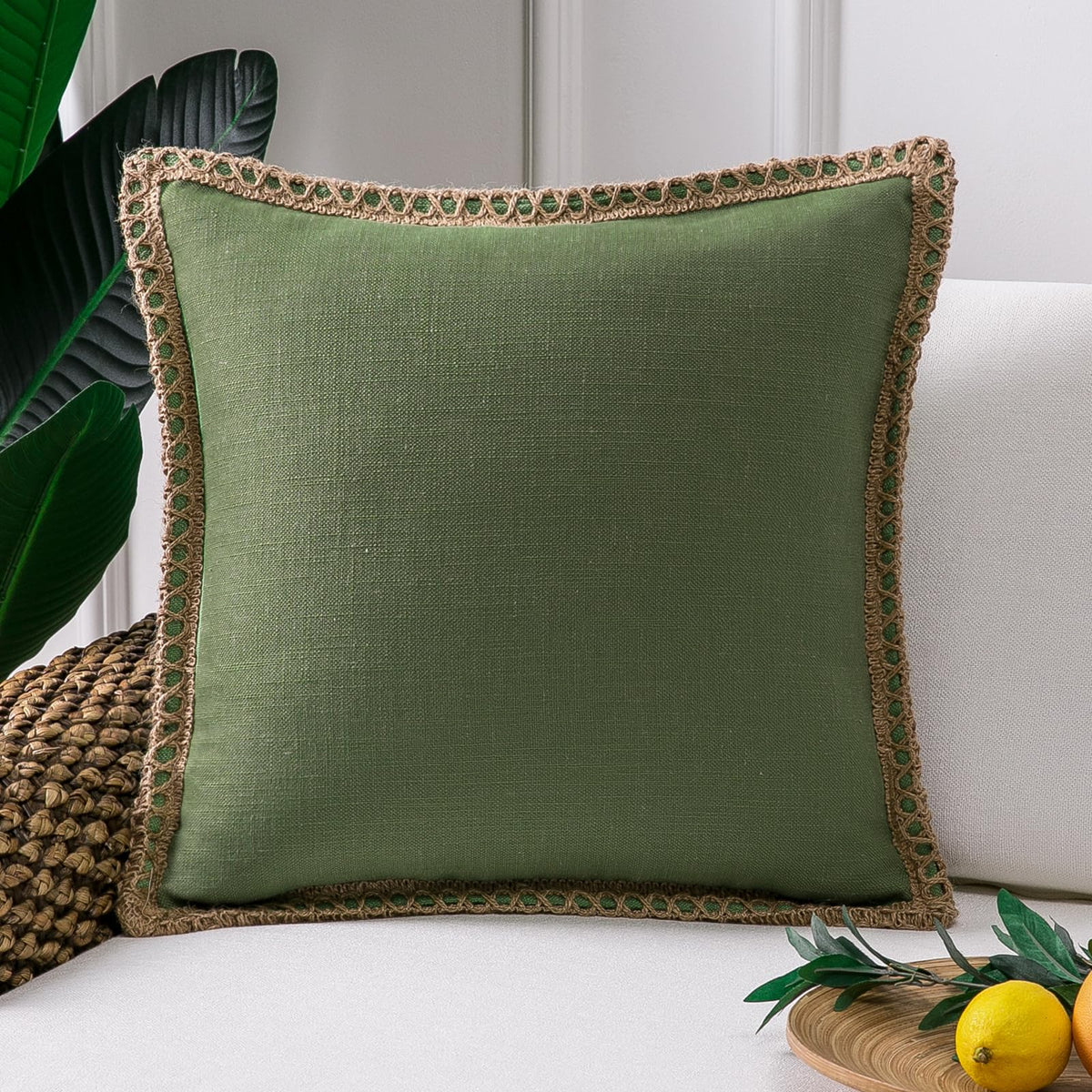 Phantoscope Pack of 2 Coastal Aqua Pillow Covers 18x18, Textured Polyester with Rope Trim, Fade Resistant Vintage Turquoise Blue Decorative Cushion Cases, Hidden Zipper, Farmhouse Boho Beach Decor
